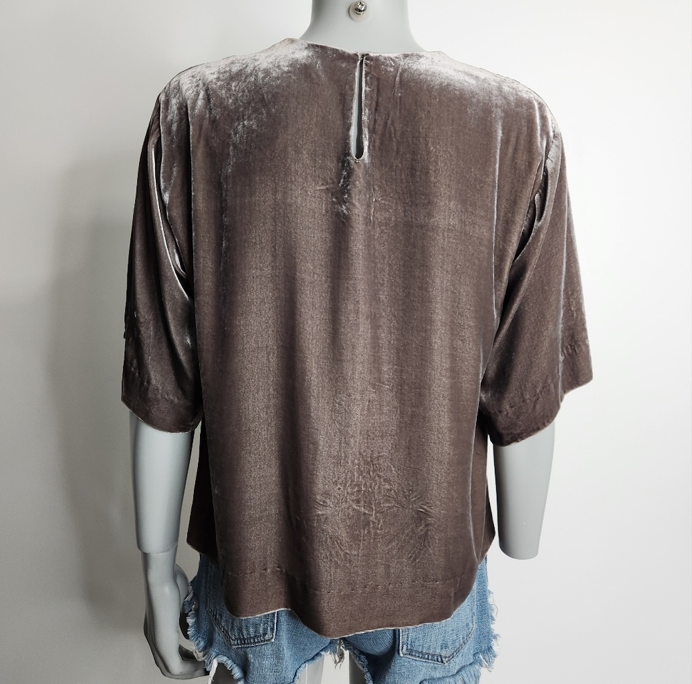 Dorothee Schumacher Jewel Collar Brown Velvet Silk Short Sleeve Blouse Size M - Picture 5 of 13